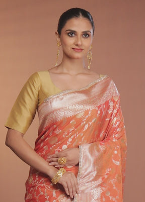 Orange Katan Silk Saree With Blouse Piece