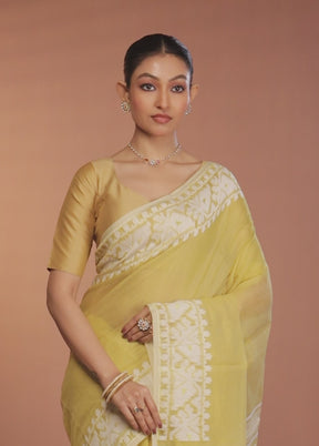 Cream Tant Jamdani Saree Without Blouse Piece