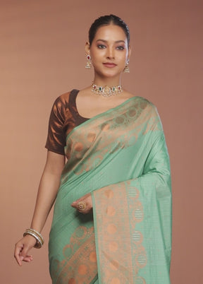 Green Dupion Silk Saree With Blouse Piece