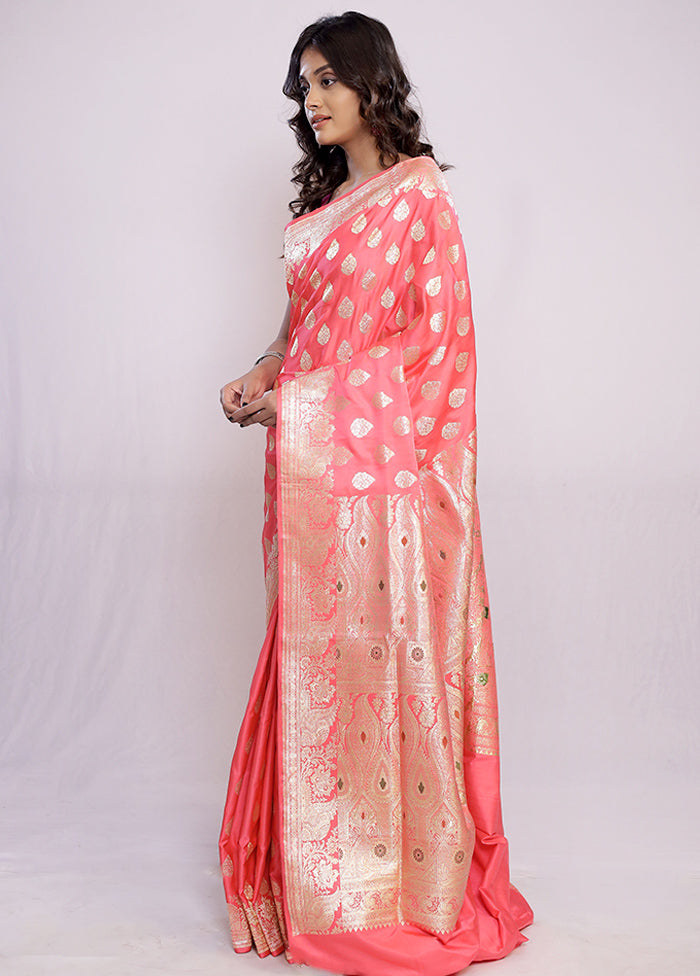 Pink Banarasi Pure Silk Saree With Blouse Piece - Indian Silk House Agencies