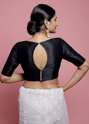 Black Dupion Silk Designer Blouse - Indian Silk House Agencies