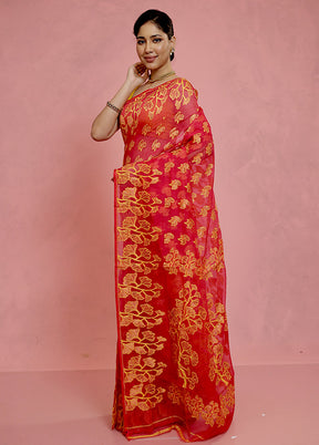 Pink Tant Jamdani Saree Without Blouse Piece - Indian Silk House Agencies
