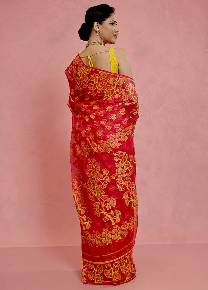 Pink Tant Jamdani Saree Without Blouse Piece - Indian Silk House Agencies