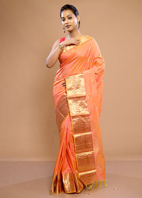 Orange Kanjivaram Silk Saree With Blouse Piece - Indian Silk House Agencies