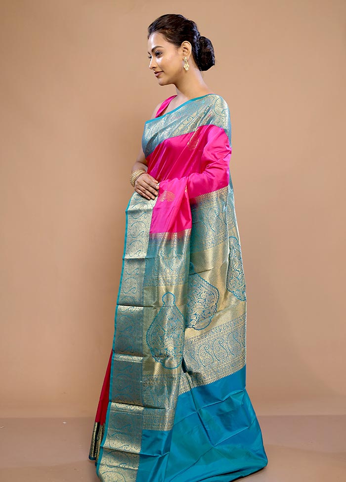 Pink Kanjivaram Pure Silk Saree With Blouse Piece - Indian Silk House Agencies