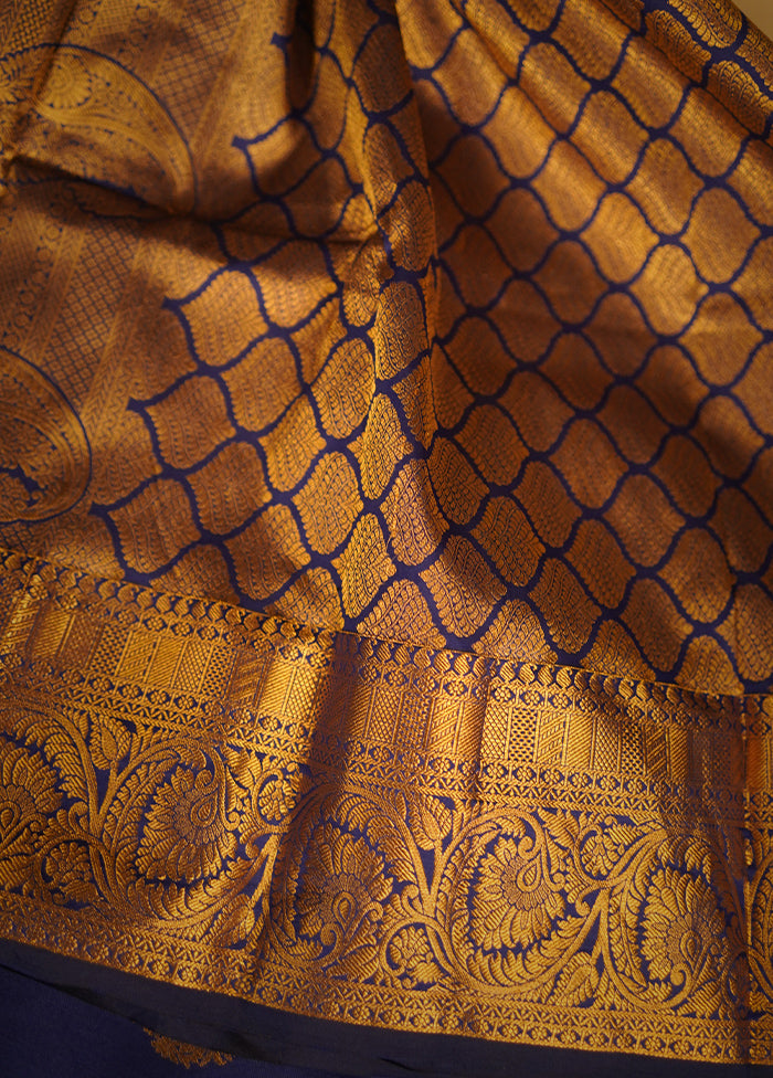 Blue Kanjivaram Silk Saree With Blouse Piece - Indian Silk House Agencies