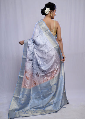 Grey Dupion Silk Saree With Blouse Piece - Indian Silk House Agencies