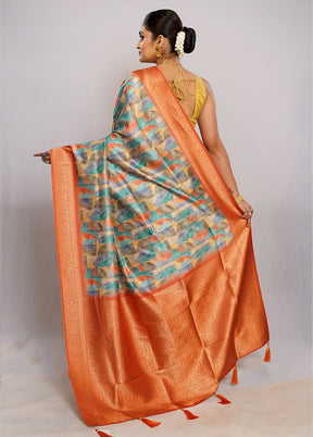 Green Dupion Silk Saree With Blouse Piece - Indian Silk House Agencies