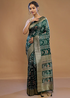 Green Dupion Silk Saree With Blouse Piece - Indian Silk House Agencies