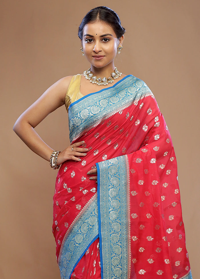 Red Dupion Silk Saree With Blouse Piece - Indian Silk House Agencies