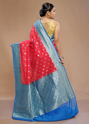 Red Dupion Silk Saree With Blouse Piece - Indian Silk House Agencies