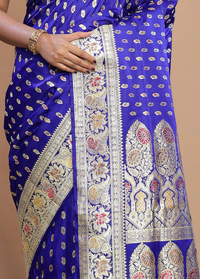 Blue Banarasi Pure Silk Saree With Blouse Piece - Indian Silk House Agencies