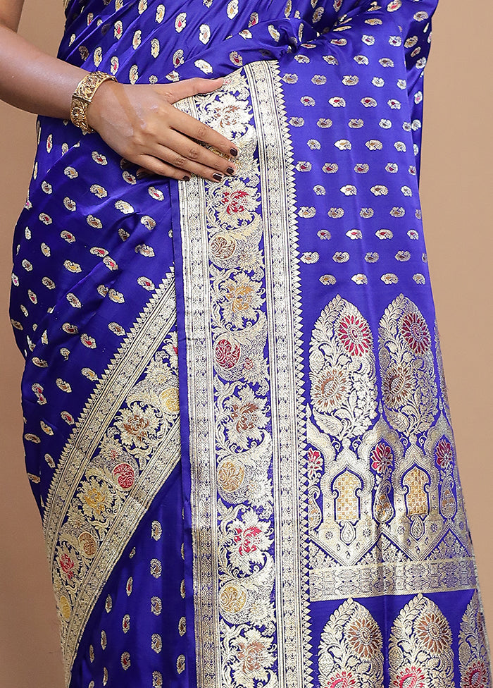 Blue Banarasi Pure Silk Saree With Blouse Piece - Indian Silk House Agencies