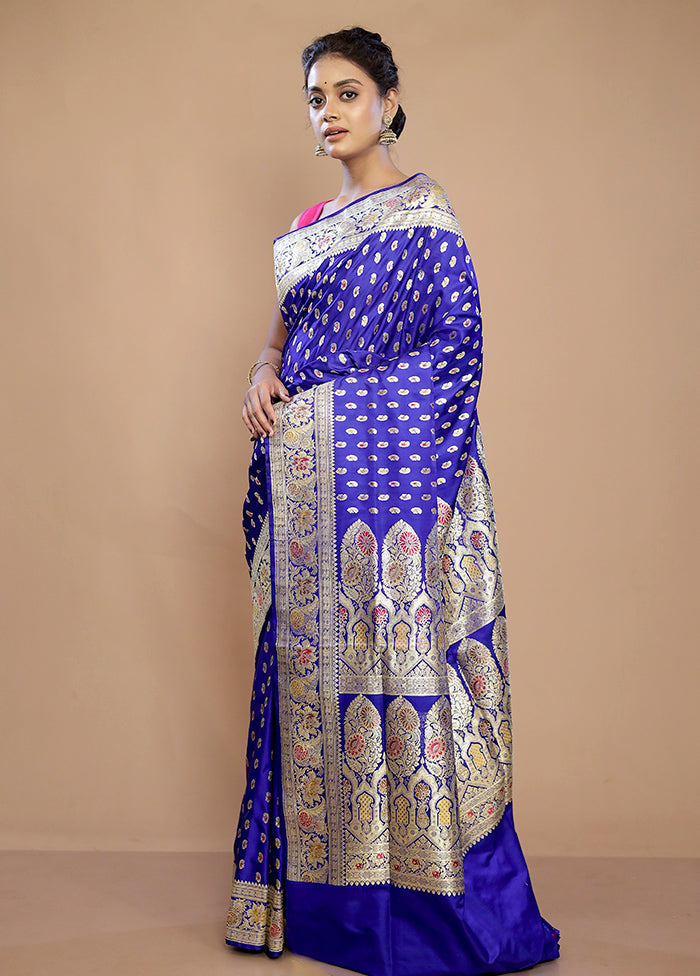 Blue Banarasi Pure Silk Saree With Blouse Piece - Indian Silk House Agencies