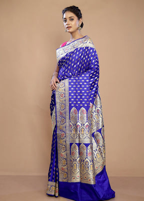 Blue Banarasi Pure Silk Saree With Blouse Piece - Indian Silk House Agencies