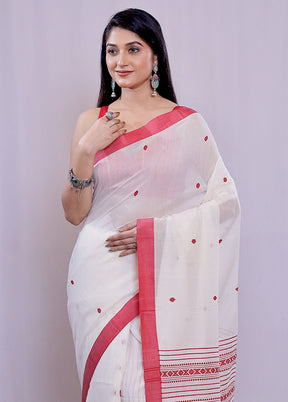White Khadi Cotton Saree With Blouse Piece - Indian Silk House Agencies