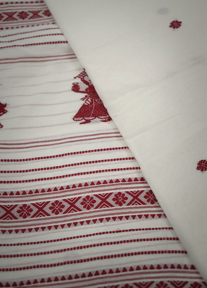 White Khadi Cotton Saree With Blouse Piece - Indian Silk House Agencies
