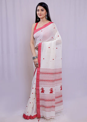 White Khadi Cotton Saree With Blouse Piece - Indian Silk House Agencies