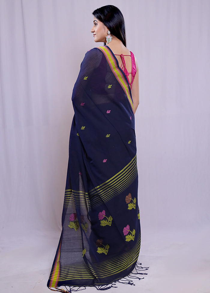 Blue Khadi Cotton Saree With Blouse Piece - Indian Silk House Agencies