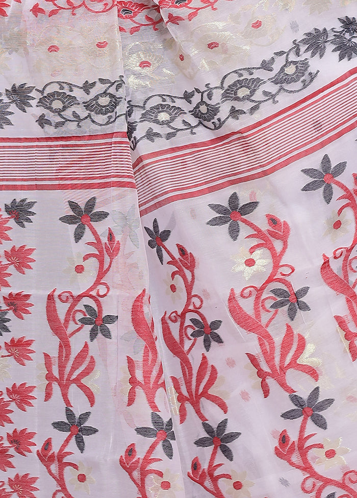 White Tant Cotton Saree Without Blouse Piece - Indian Silk House Agencies
