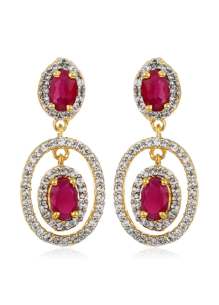 Estele 24 Kt Gold And Silver Plated American Diamond Pink Lollipop Drop Earrings For Women Girls - Indian Silk House Agencies