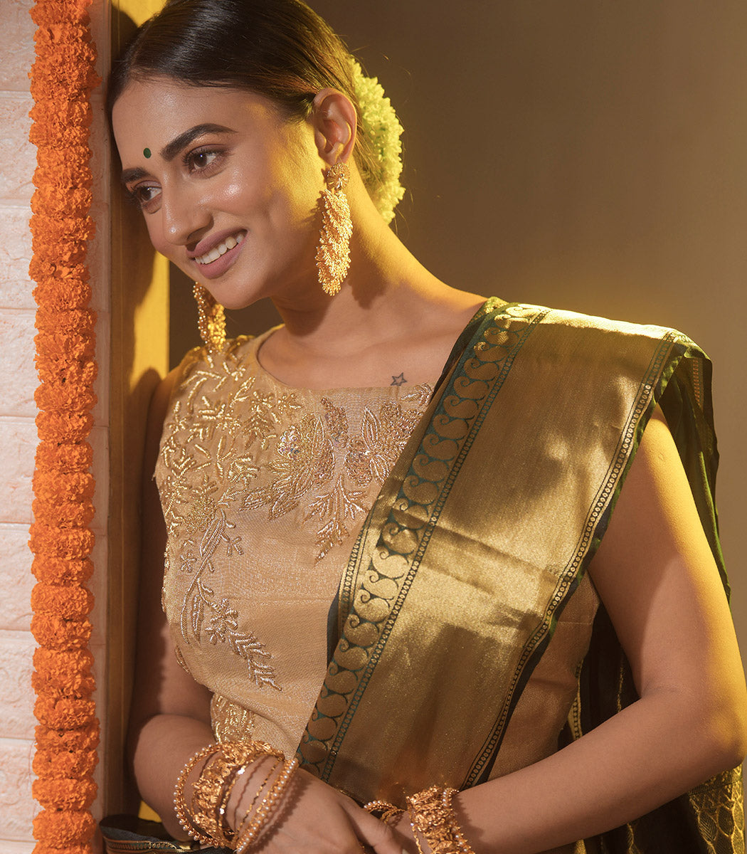 Golden Tissue Designer Blouse - Indian Silk House Agencies
