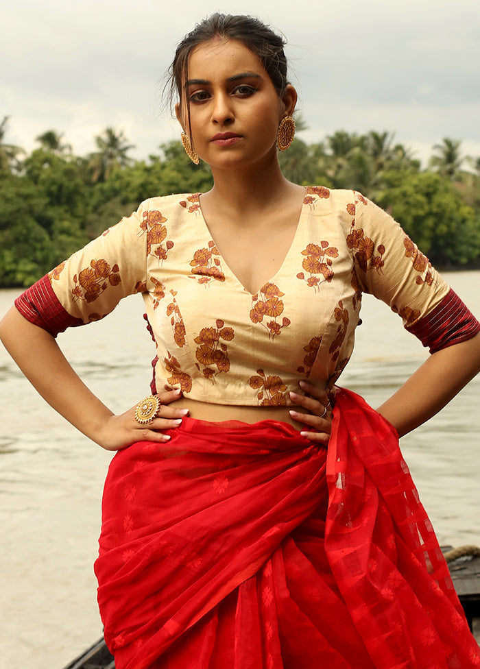 Beige Pure Cotton Designer Blouse - Indian Silk House Agencies