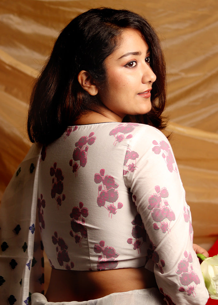 White Pure Silk Designer Blouse - Indian Silk House Agencies