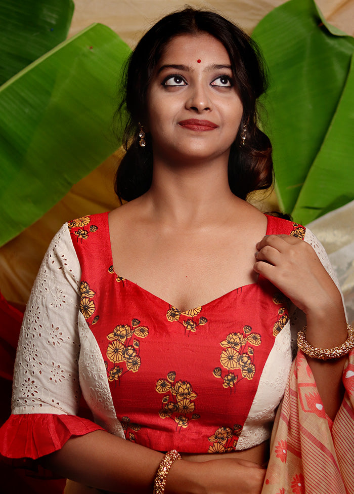 Off White Pure Cotton Designer Blouse - Indian Silk House Agencies