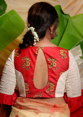 Off White Pure Cotton Designer Blouse - Indian Silk House Agencies