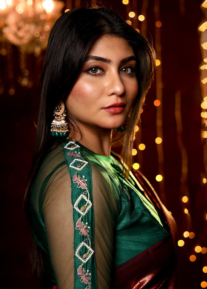 Green Solid Silk Designer Blouse - Indian Silk House Agencies