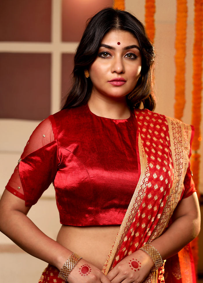 Red Sequin Work Silk Designer Blouse - Indian Silk House Agencies