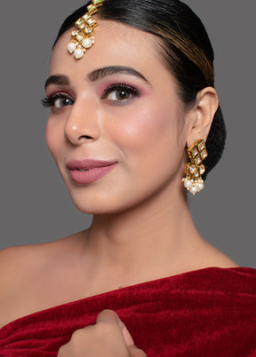 Pearl Beaded Kundan Earrings Mangtika Set - Indian Silk House Agencies