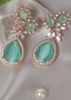 Rose Gold Plated Green Contemporary Drop Earrings - Indian Silk House Agencies