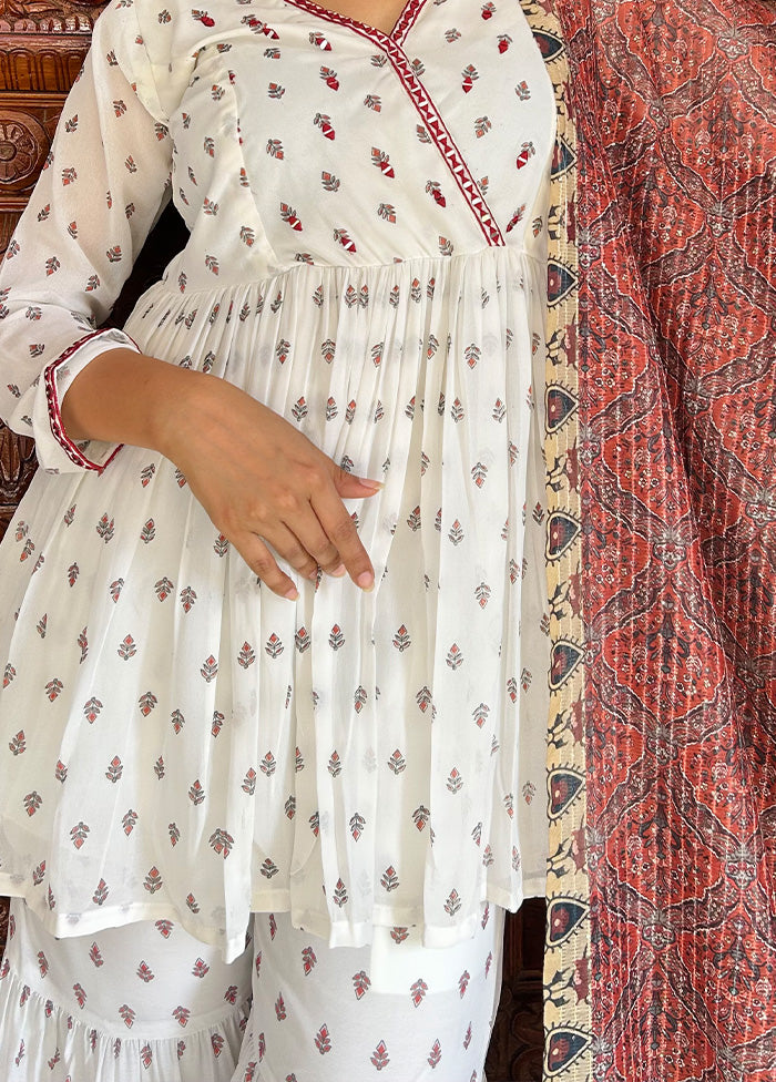 3 Pc White Readymade Georgette Suit Set - Indian Silk House Agencies