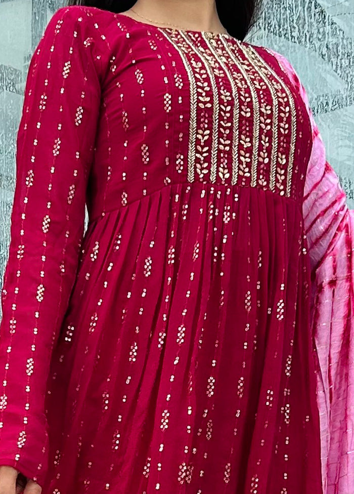 3 Pc Maroon Readymade Georgette Suit Set - Indian Silk House Agencies