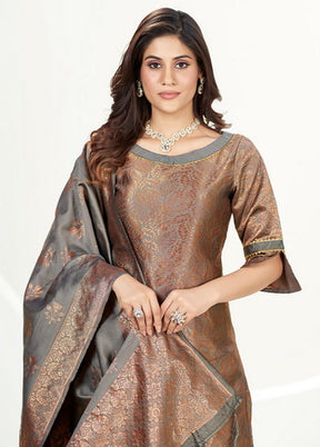 3 Pc Grey Unstitched Silk Suit Set - Indian Silk House Agencies