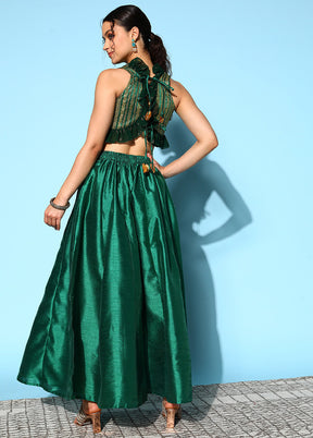 2 Pc Dark Green Readymade Silk Coord Set - Indian Silk House Agencies