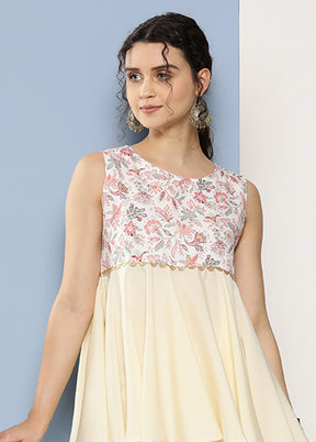 2 Pc Cream Readymade Silk Kurti Set - Indian Silk House Agencies