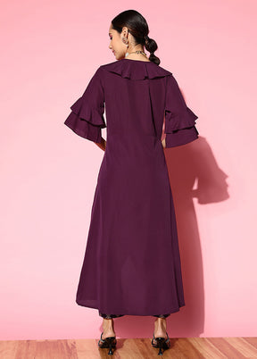 2 Pc Burgundy Readymade Silk Kurti Set - Indian Silk House Agencies