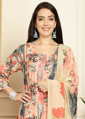 3 Pc Multicolor Unstitched Silk Suit Set - Indian Silk House Agencies