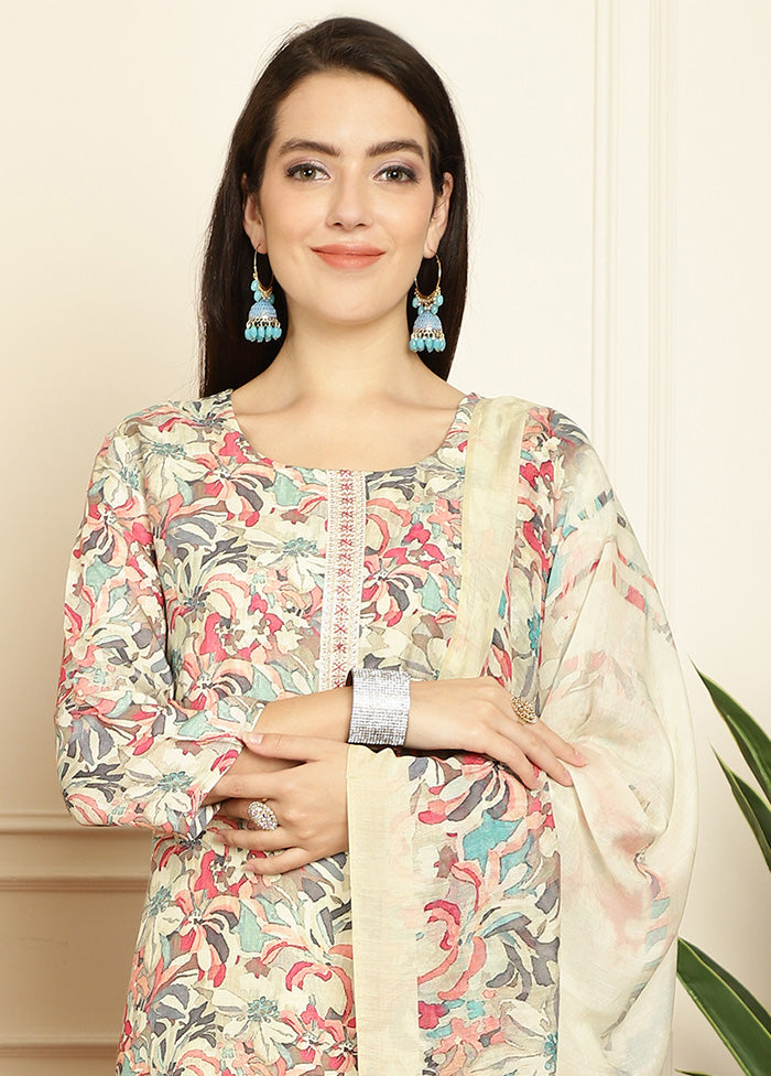 3 Pc Multicolor Unstitched Silk Suit Set - Indian Silk House Agencies