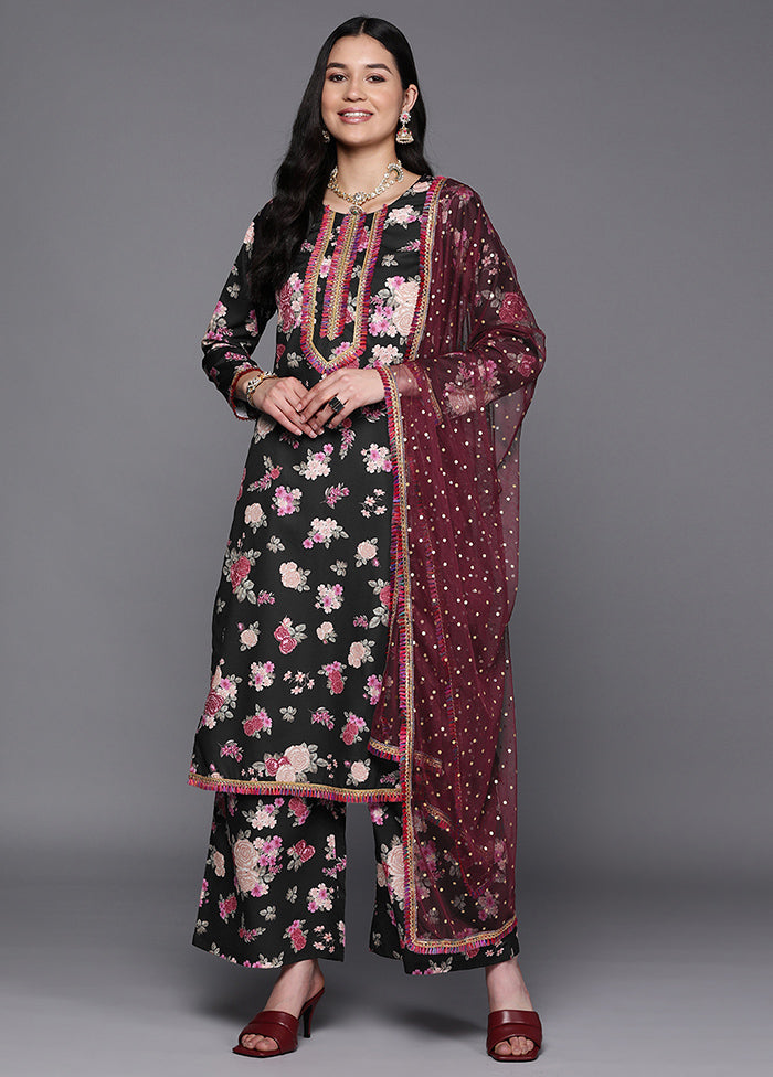 3 Pc Black Readymade Silk Suit Set - Indian Silk House Agencies