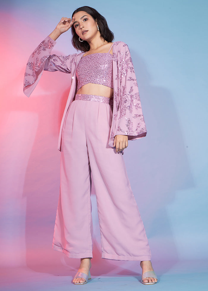 3 Pc Pink Readymade Georgette Suit Set - Indian Silk House Agencies