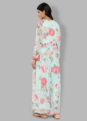 2 Pc Blue Georgette Kurti Set - Indian Silk House Agencies