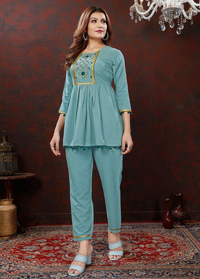 2 Pc Blue Readymade Cotton Coord Set - Indian Silk House Agencies