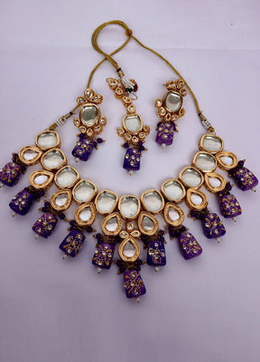 Purple Kundan Jewellery Set With Mangtika - Indian Silk House Agencies
