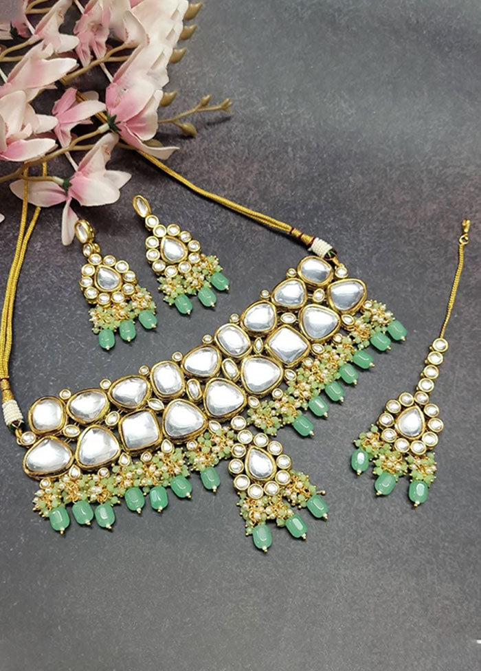 Green Kundan Polki Jewellery Set With Mangtika - Indian Silk House Agencies