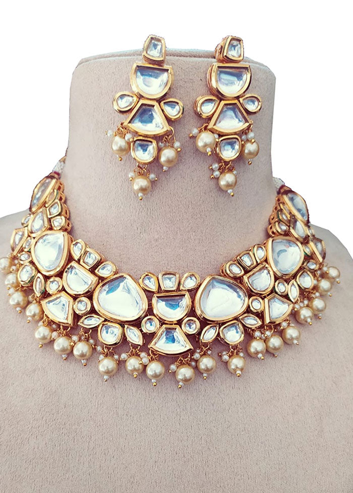 White Kundan Polki Choker Set With Earrings - Indian Silk House Agencies