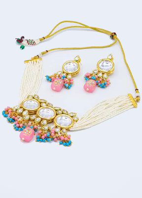 Pink Beaded Polki Kundan Choker Set - Indian Silk House Agencies